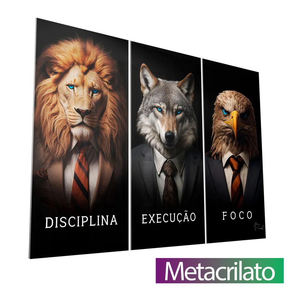 Quadro Disciplina, Execução e Foco Traje a Rigor 3 peças com acabamento em metacrilato