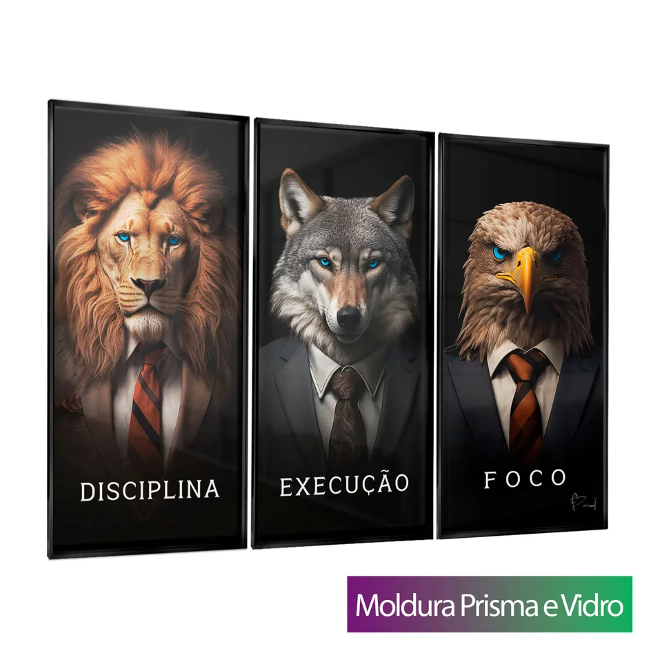 Quadro Disciplina, Execução e Foco Traje a Rigor 3 peças com moldura Prisma e vidro
