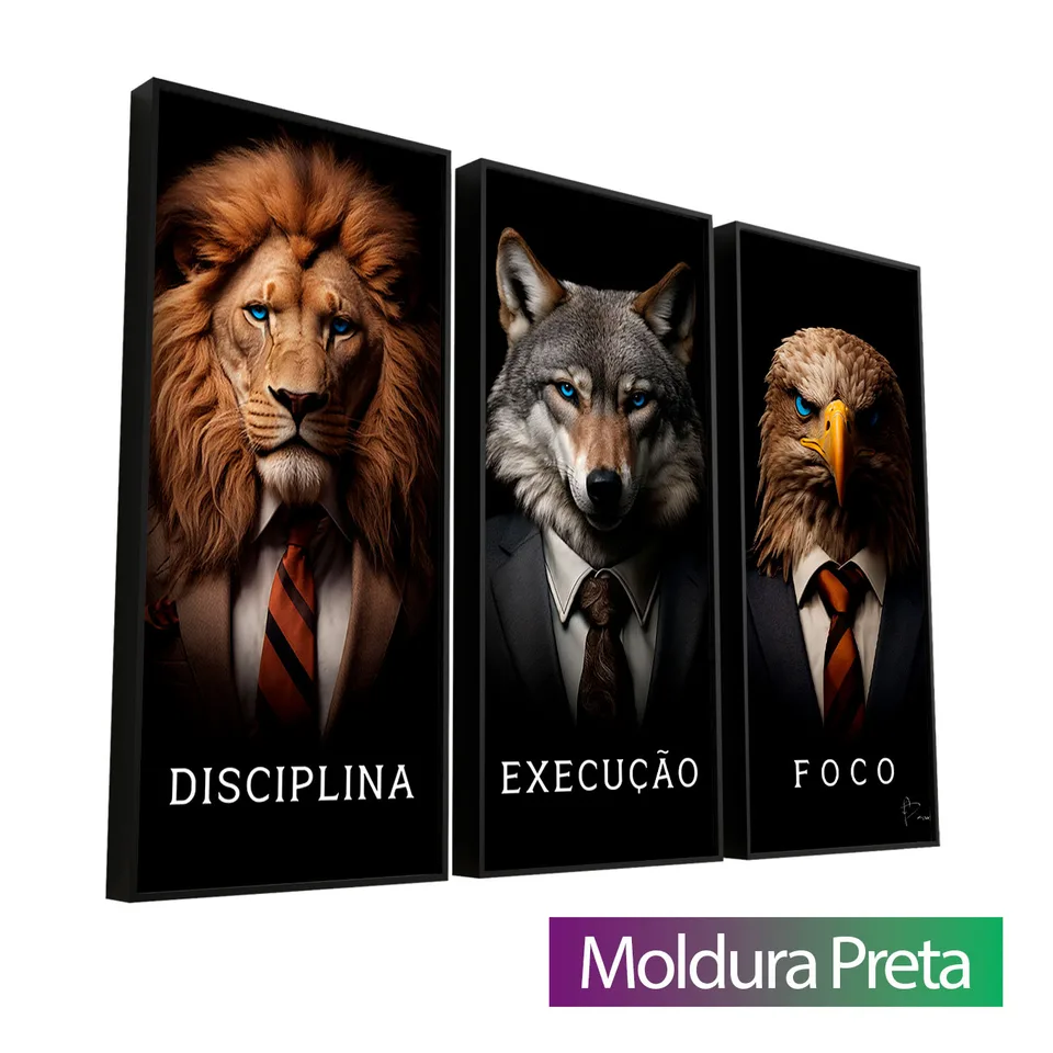 Quadro Disciplina, Execução e Foco Traje a Rigor 3 peças com moldura de filete preta