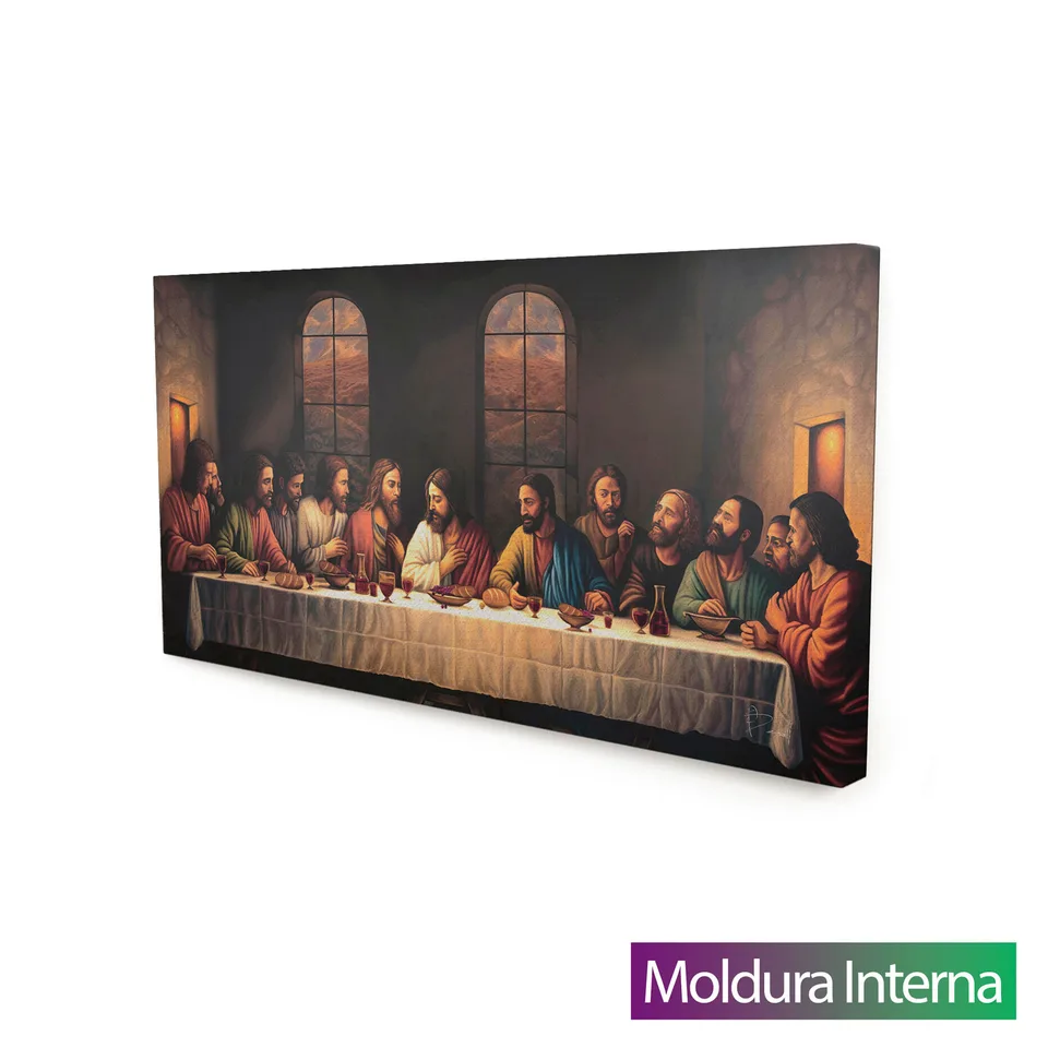 Quadro Divina Santa Ceia com moldura interna