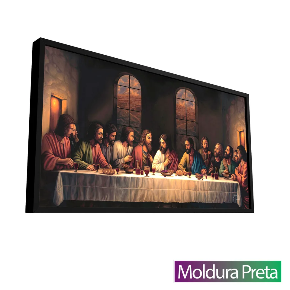 Quadro Divina Santa Ceia com moldura de filete preta
