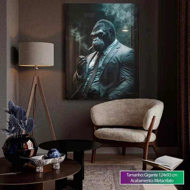 Quadro O Gorila Gângster em sala de estar com poltrona clara