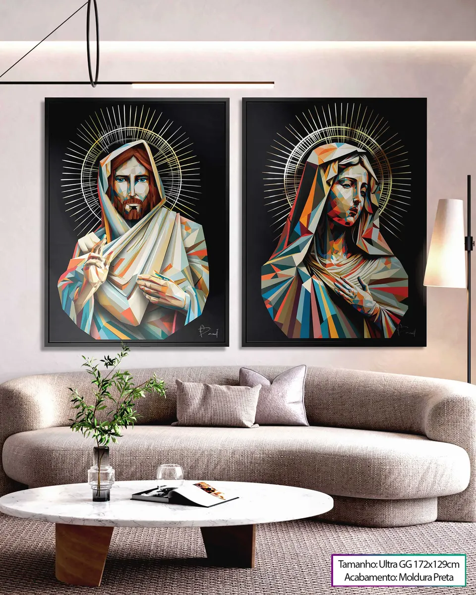 Quadro Jesus e Maria Geométricos 2 Peças — foto 2