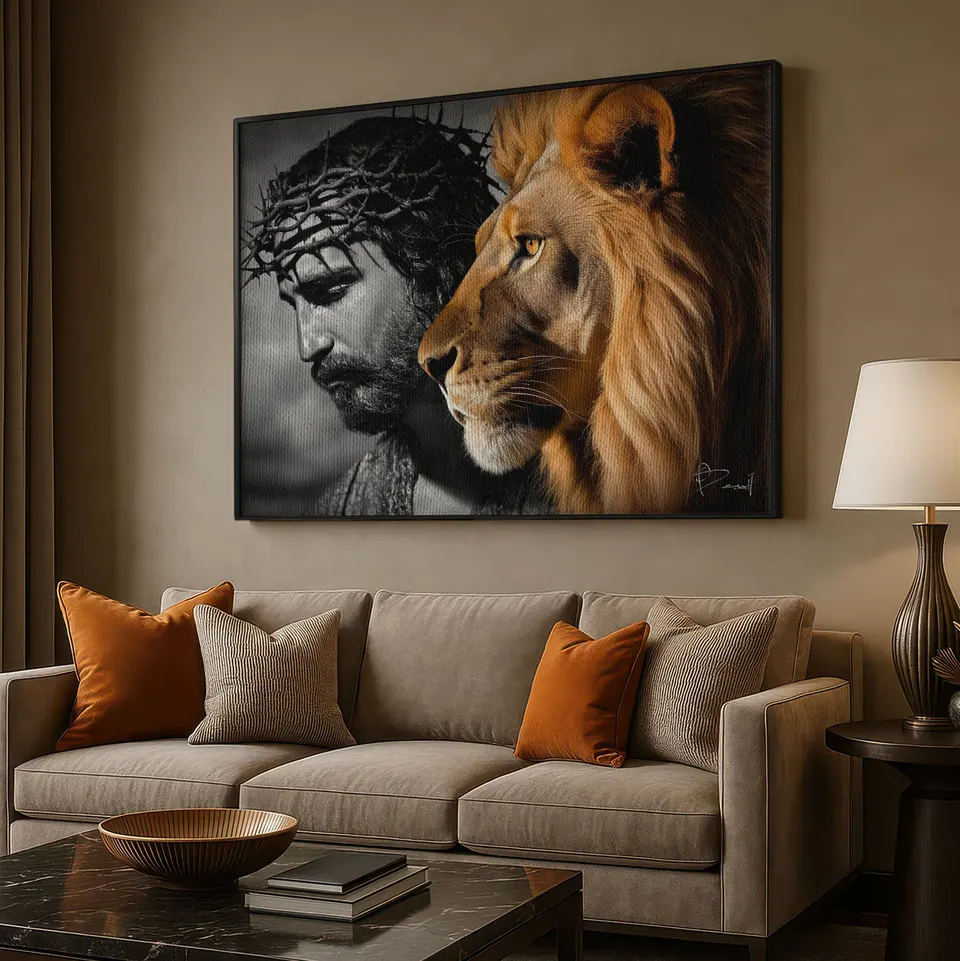 Quadro leão de judá com coroa - arte religiosa cristã