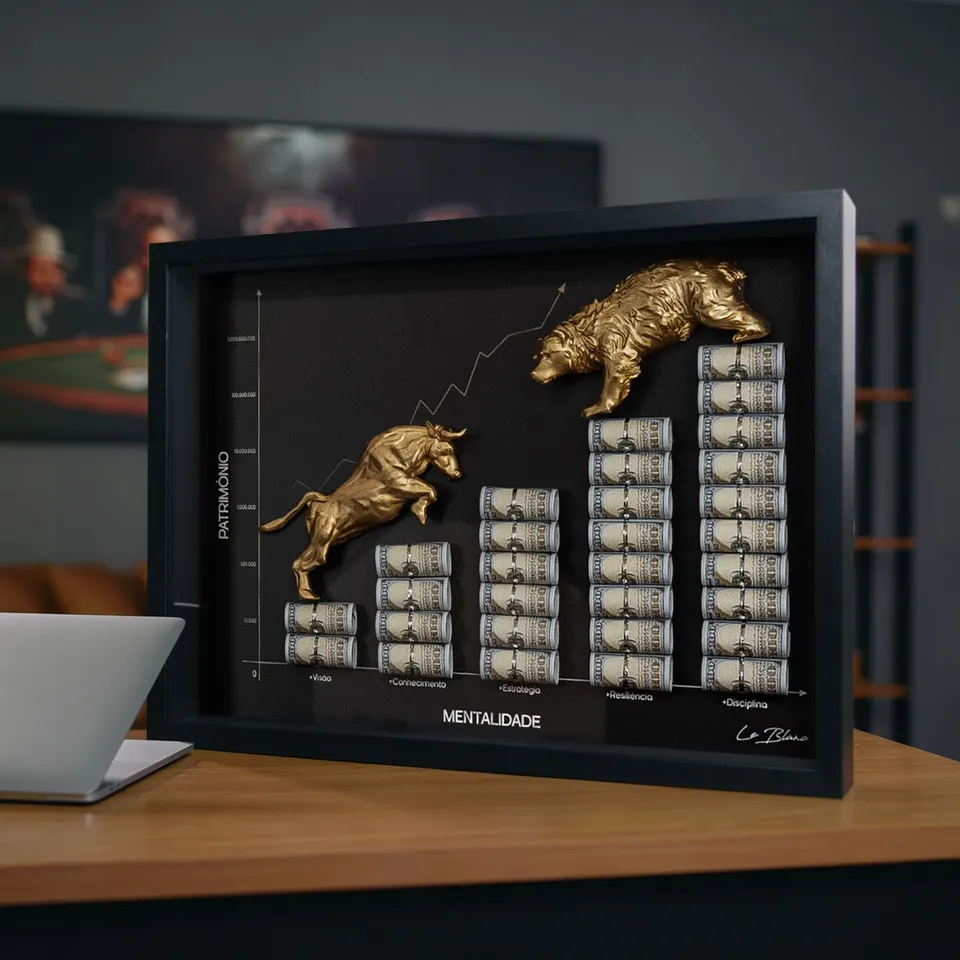 touro urso de ouro detalhe — esculturas douradas com perspectiva 3D por Le Blanc