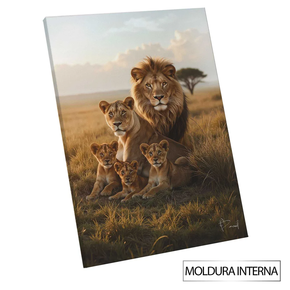 Quadro Família de Leões na Savana Moldura Interna