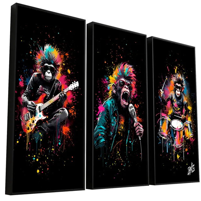 Quadro Banda dos Macacos 3 Peças - Quadros para Quarto | QuadrosDecorativos.com