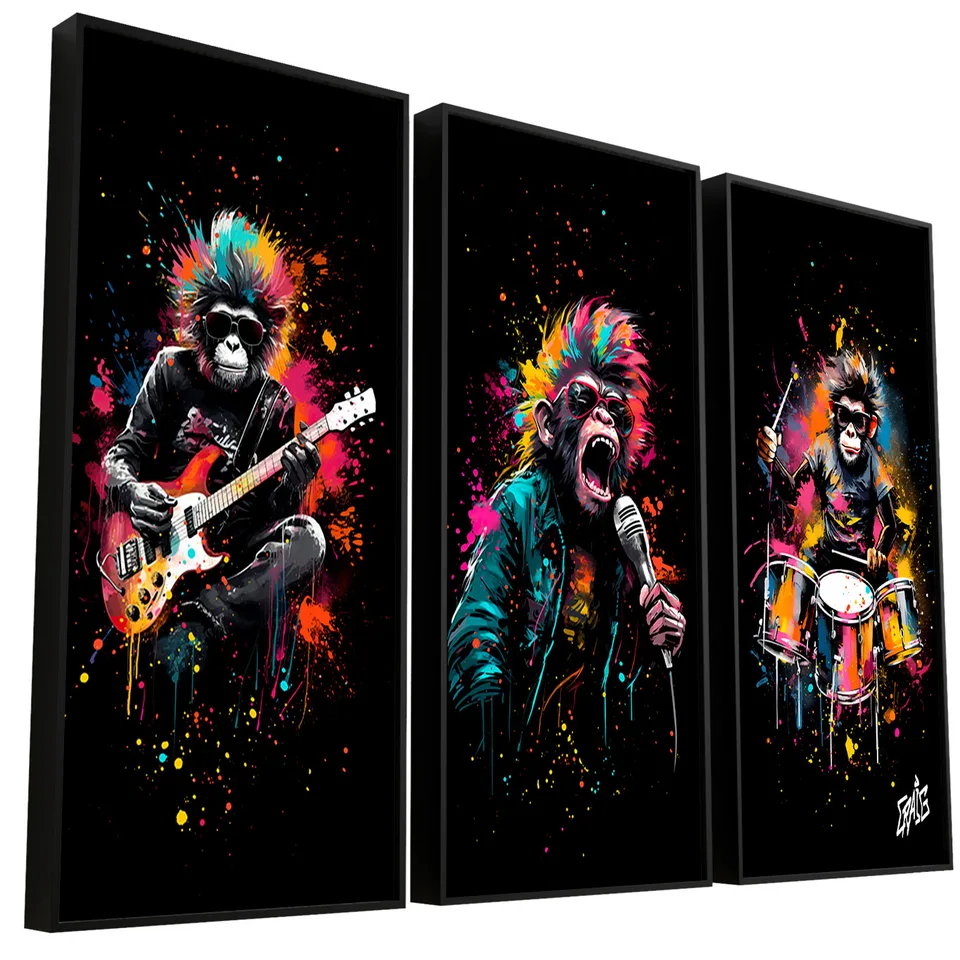 Quadro Banda dos Macacos 3 Peças - Quadros para Quarto | QuadrosDecorativos.com