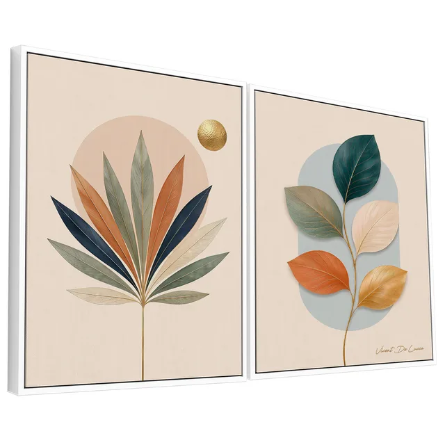 Quadro Abstrato Tropical Harmônico 2 Peças