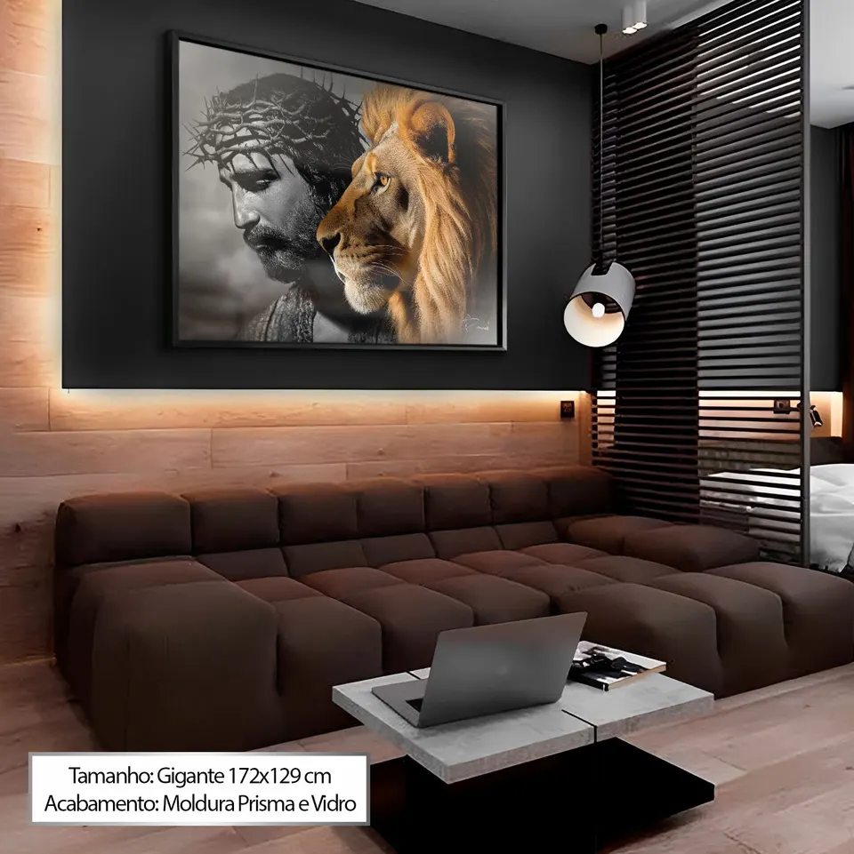Quadro leão de judá arte religiosa - ambiente sala de estar