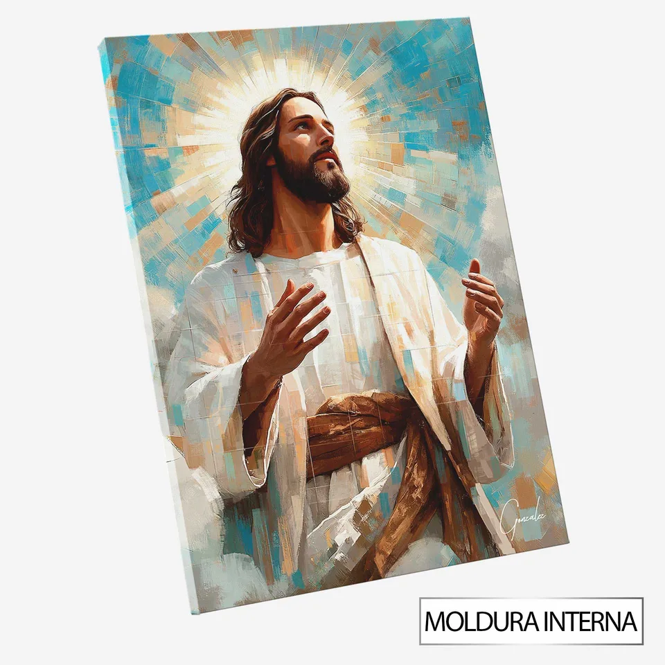 Quadro Jesus é a Luz Grid Art Moldura Interna