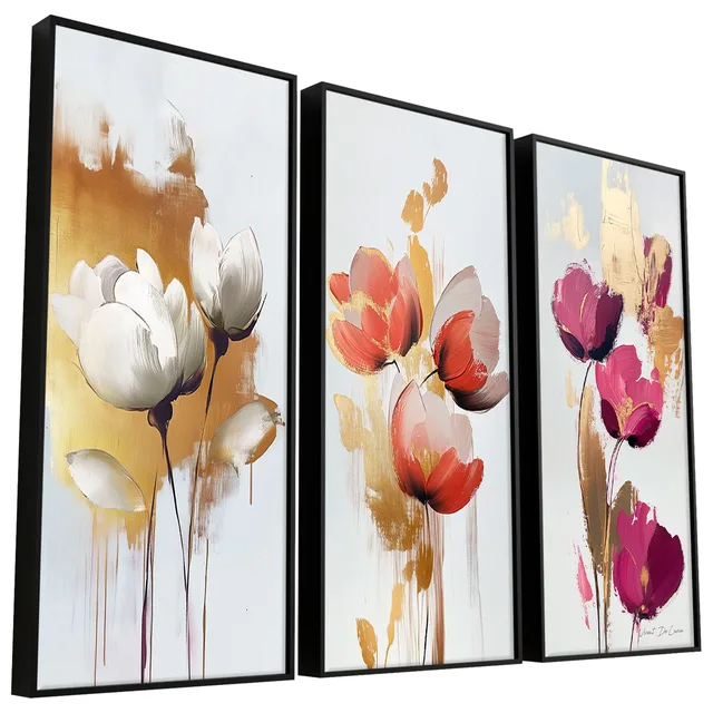 Quadro Flores Elegantes 3 Peças - Quadros Odontologia | QuadrosDecorativos.com