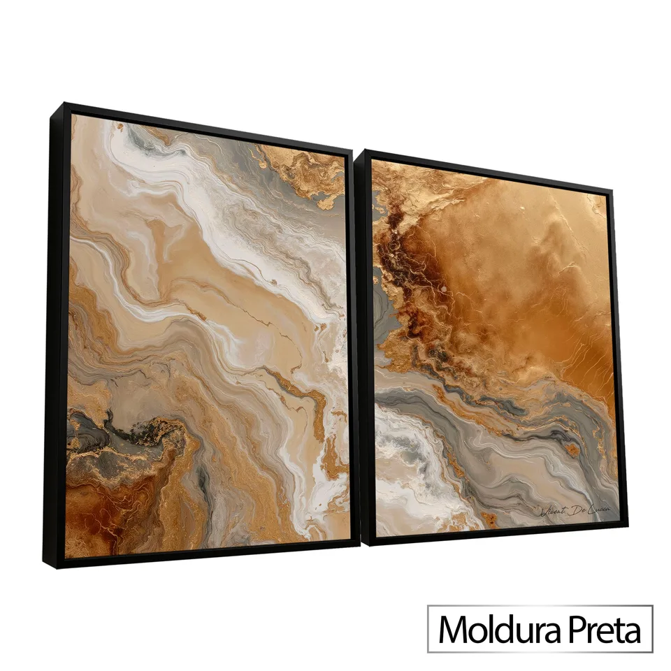 Quadro Água e Ouro 2 Peças - Coleção Abstrato Natural