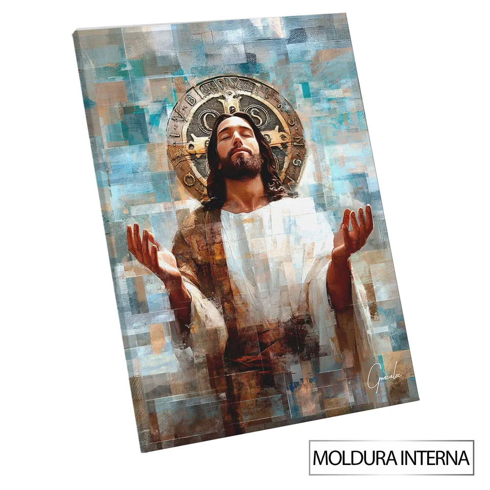 Quadro Jesus e a Medalha de São Bento GridArt — Moldura Interna, Médio 64x48