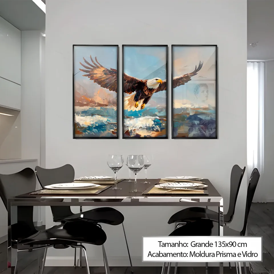 7086 Quadro Águia Sobre o Mar 3 Peças (9)