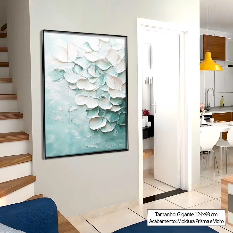 Quadro Abstrato Pétalas ao Vento em corredor ao lado da escada