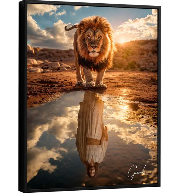 Quadro Leão de Judah e o Reflexo Divino - Quadros Leão de Judá | QuadrosDecorativos.com