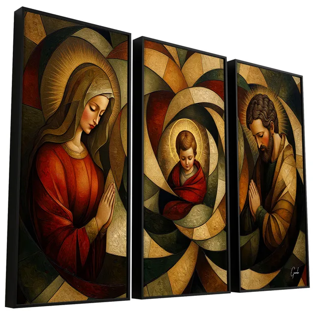 Quadro Sagrada Família CubismArt 3 Peças - Quadros para Cozinha | QuadrosDecorativos.com