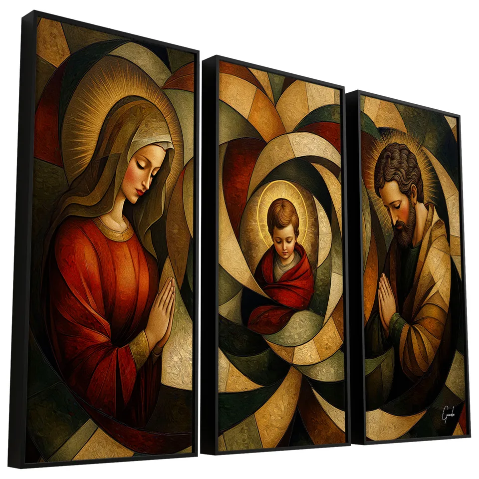 Quadro Sagrada Família CubismArt 3 Peças - Quadros para Cozinha | QuadrosDecorativos.com