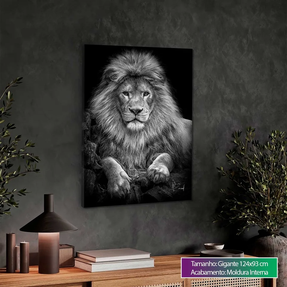 8184 Quadro Leão na Pedra Preto e Branco (6)