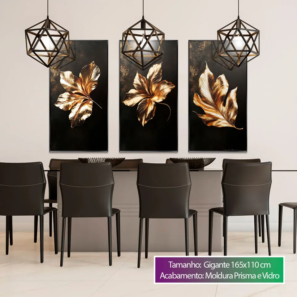 7020 Quadro Harmonia de Folhas Douradas 3 Peças (7)