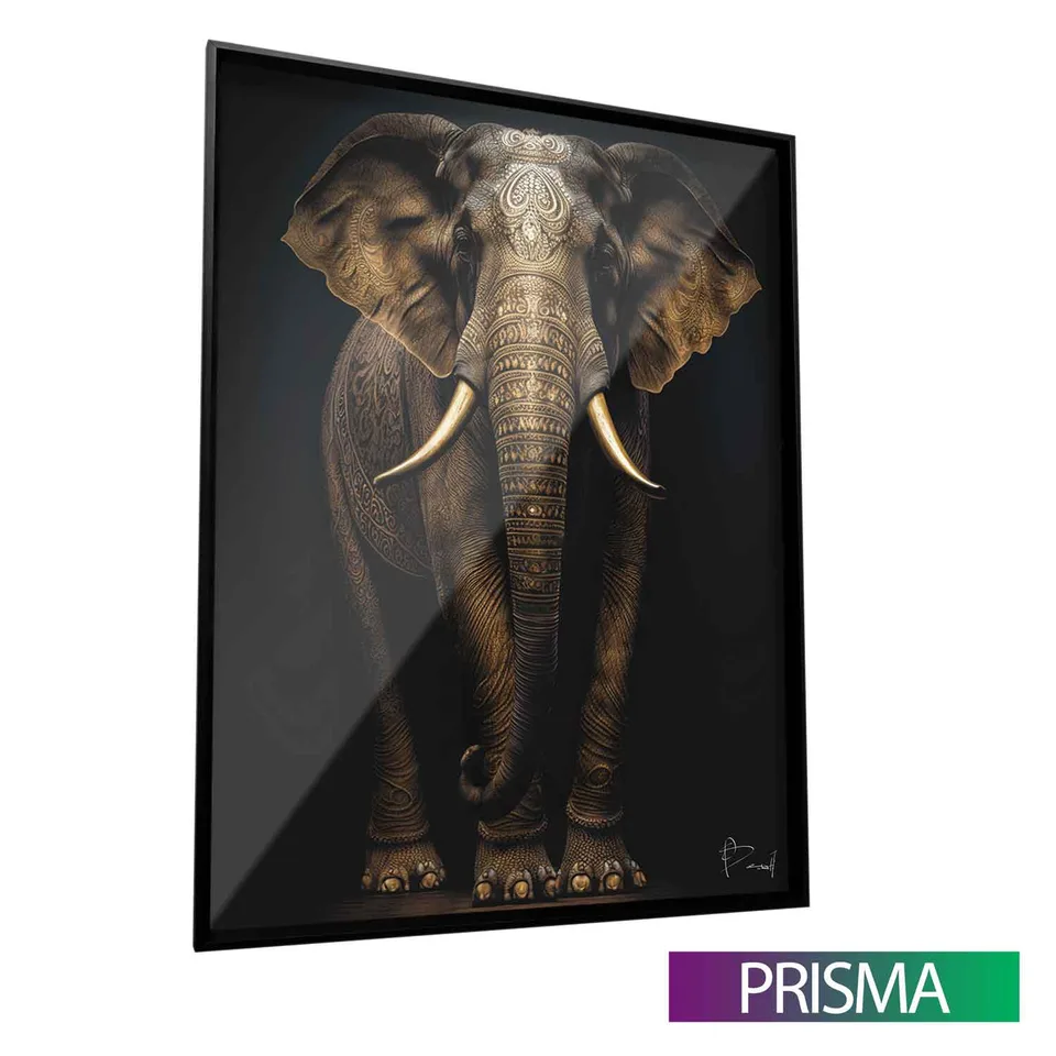 Quadro Elefante Pinturas Indianas com moldura Prisma e vidro