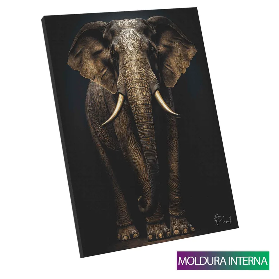 Quadro Elefante Pinturas Indianas com moldura interna