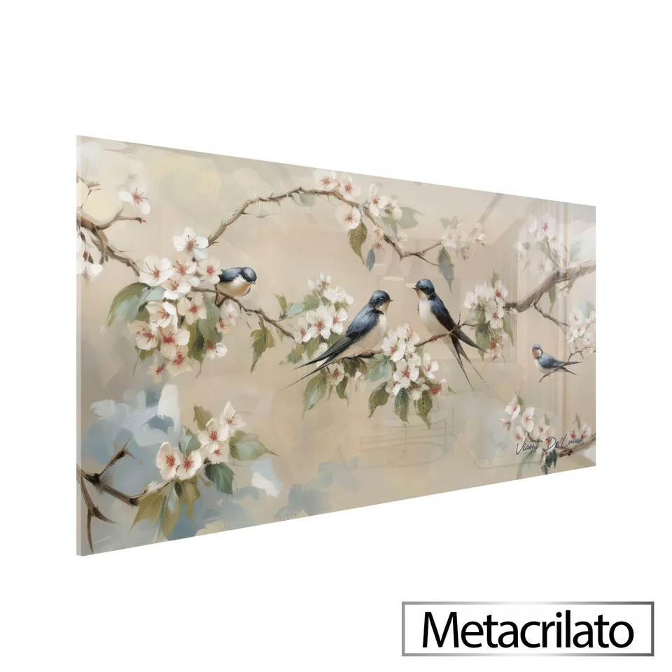 Quadro Encanto das Andorinhas com acabamento em metacrilato