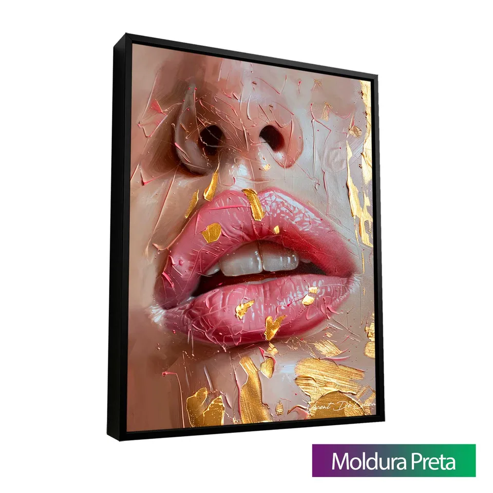 Quadro Encanto Rosé com moldura de filete preta