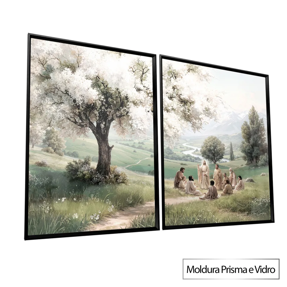 Quadro Ensinamento do Pastor - 2 Peças com moldura Prisma e vidro