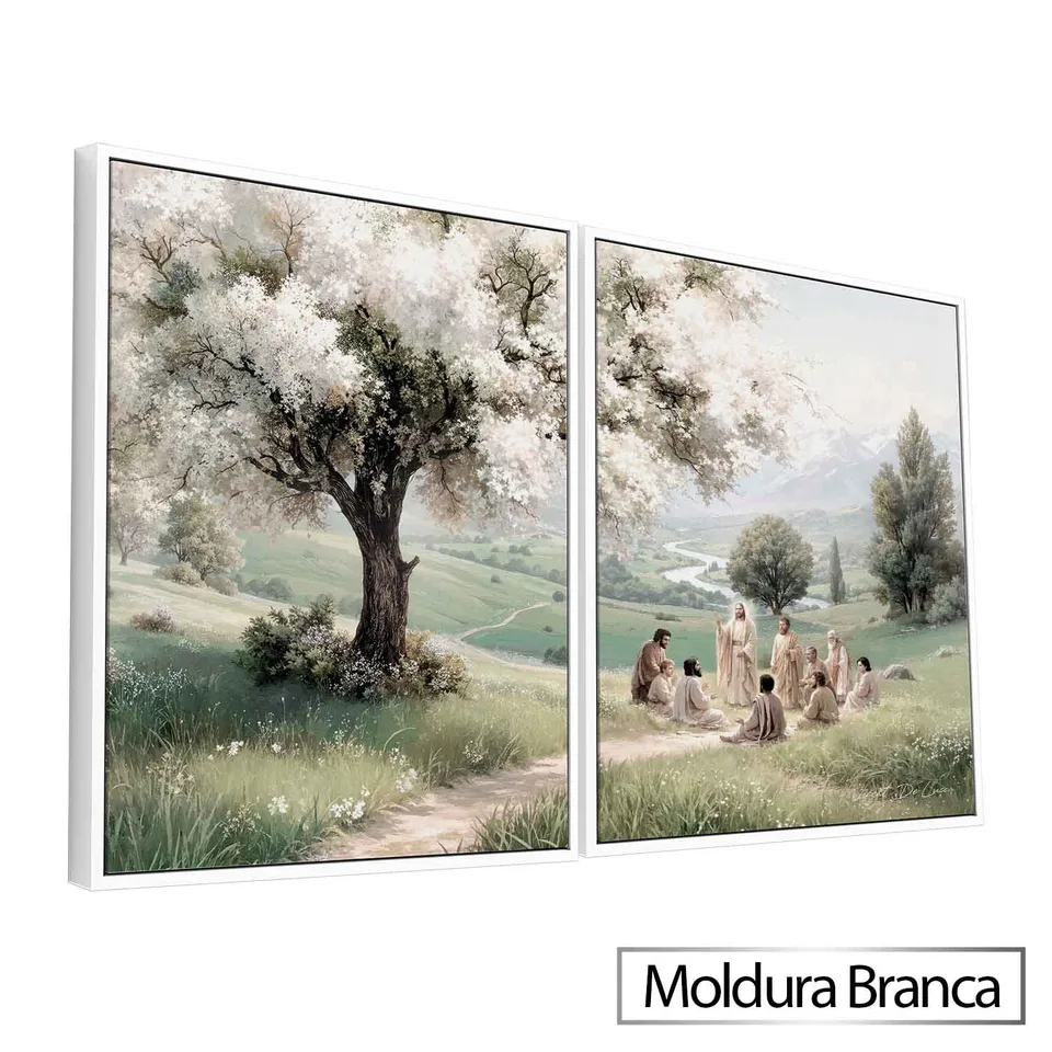 Quadro Ensinamento do Pastor - 2 Peças com moldura de filete branca