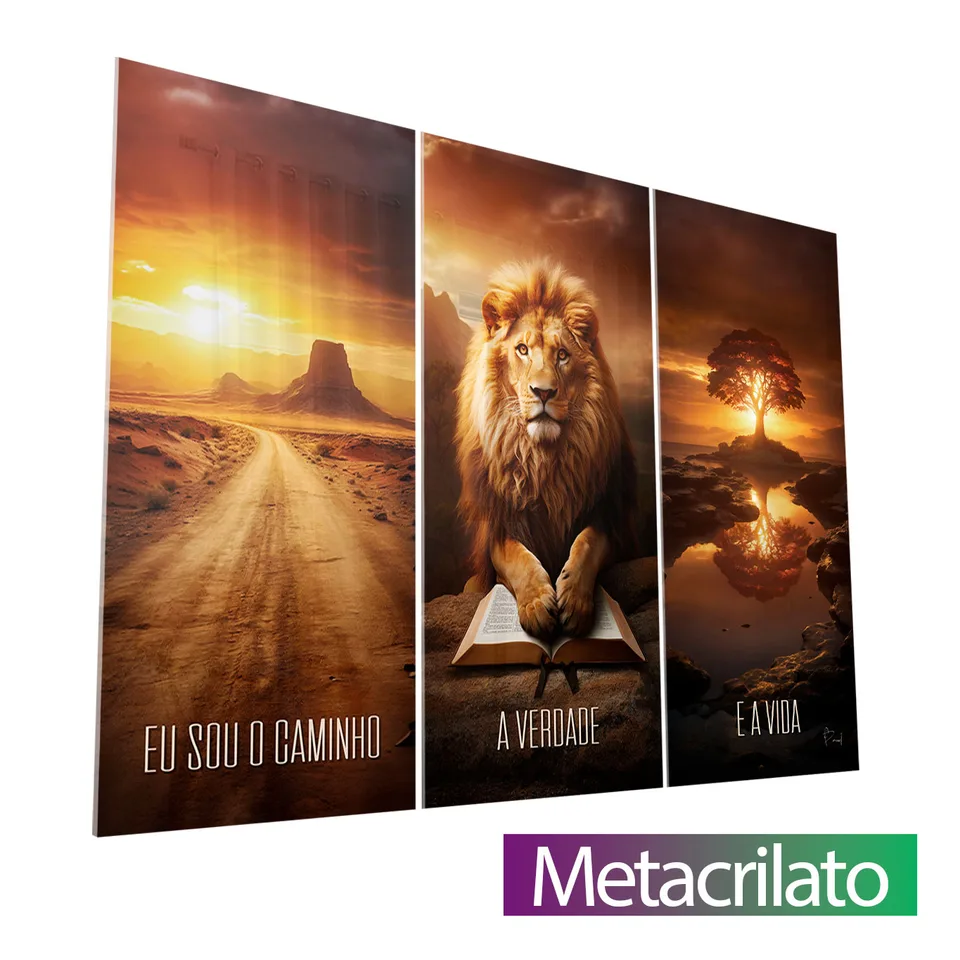 Quadro Eu Sou o Caminho, Verdade e a Vida - 3 Peças com acabamento em metacrilato