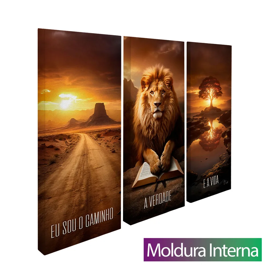 Quadro Eu Sou o Caminho, Verdade e a Vida - 3 Peças com moldura interna