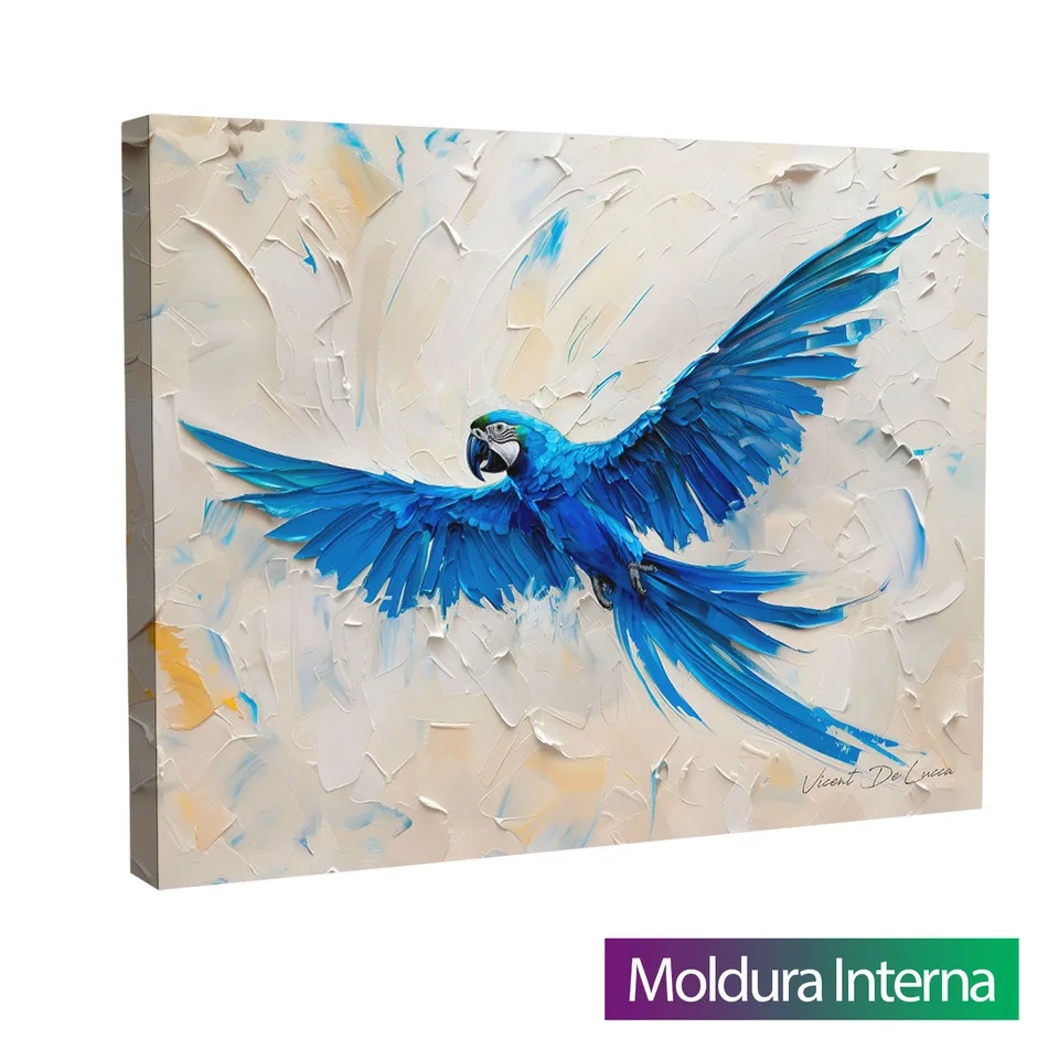 Quadro Arara Azul — Moldura Interna, Médio 64x48