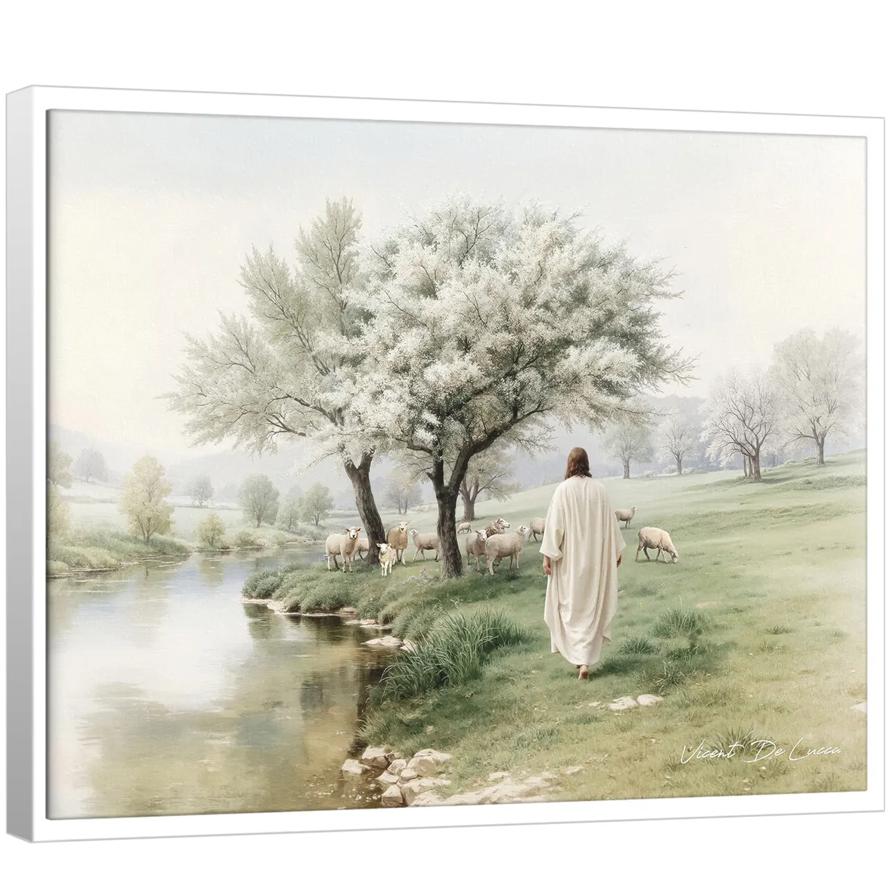 Quadro O Pastor da Paz da Coleção Minimalista, de Vicent de Lucca, em tons pastéis