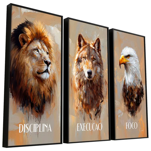 Quadro Disciplina, Execução e Foco CleanArt 3 Peças - Escritório de Advocacia | QuadrosDecorativos.com