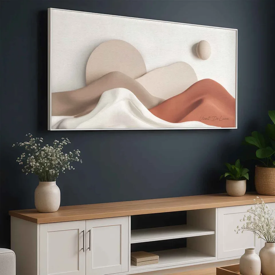 Quadro Paisagem Essencial com moldura branca na sala