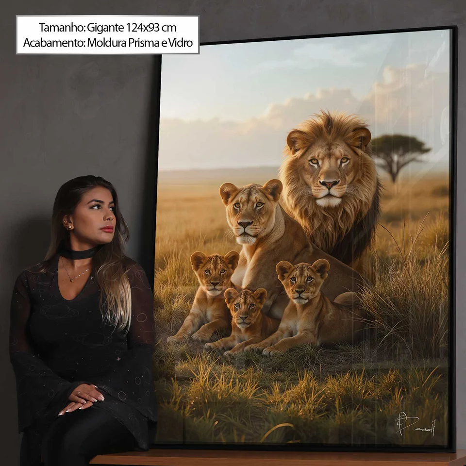 Quadro Família de Leões na Savana com Ju