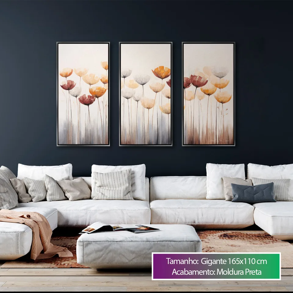 Quadro Flores Delicadas 3 Peças