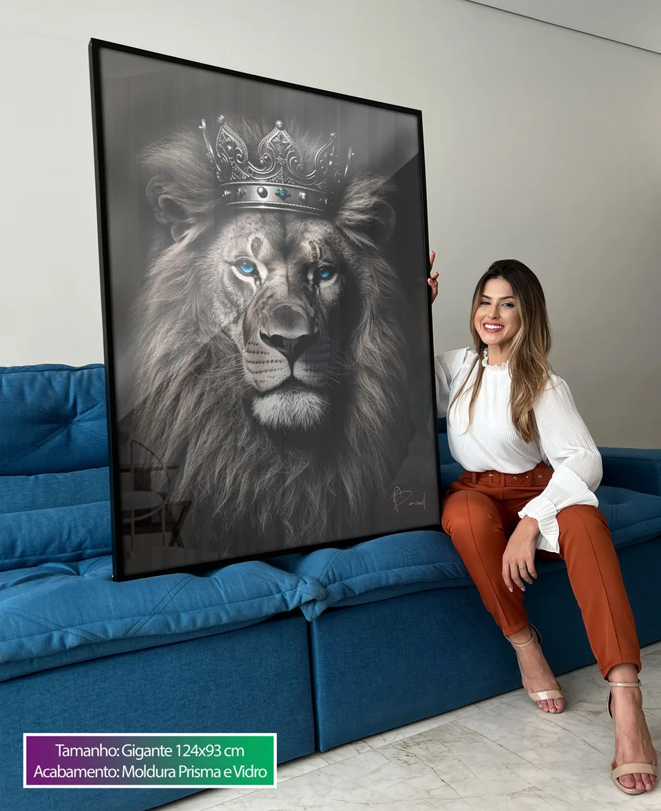 Quadro leão soberano moldura interna - decoração parede