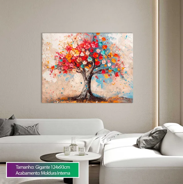 Quadro Árvore Alegria Floral em sala clara com sofá
