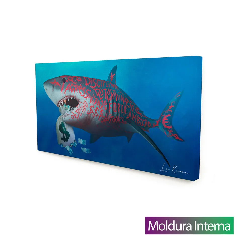 Quadro Tubarão Milionário — Moldura Interna, Medio 68x34