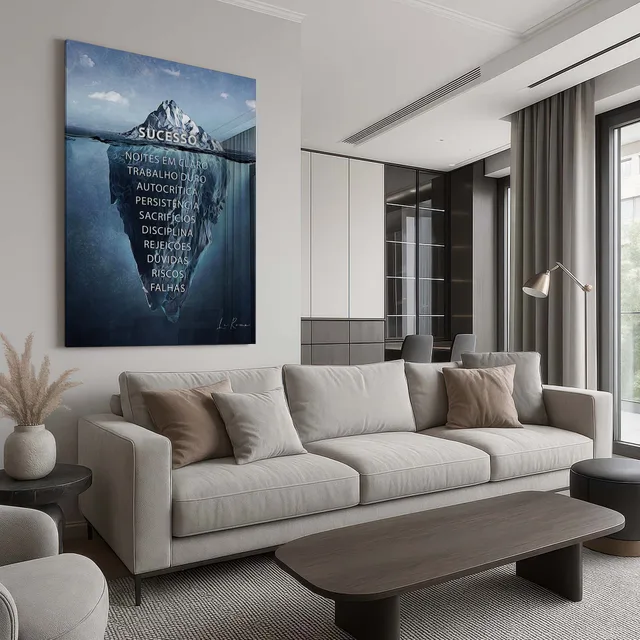 Quadro Iceberg do Sucesso em sala clara com sofá bege