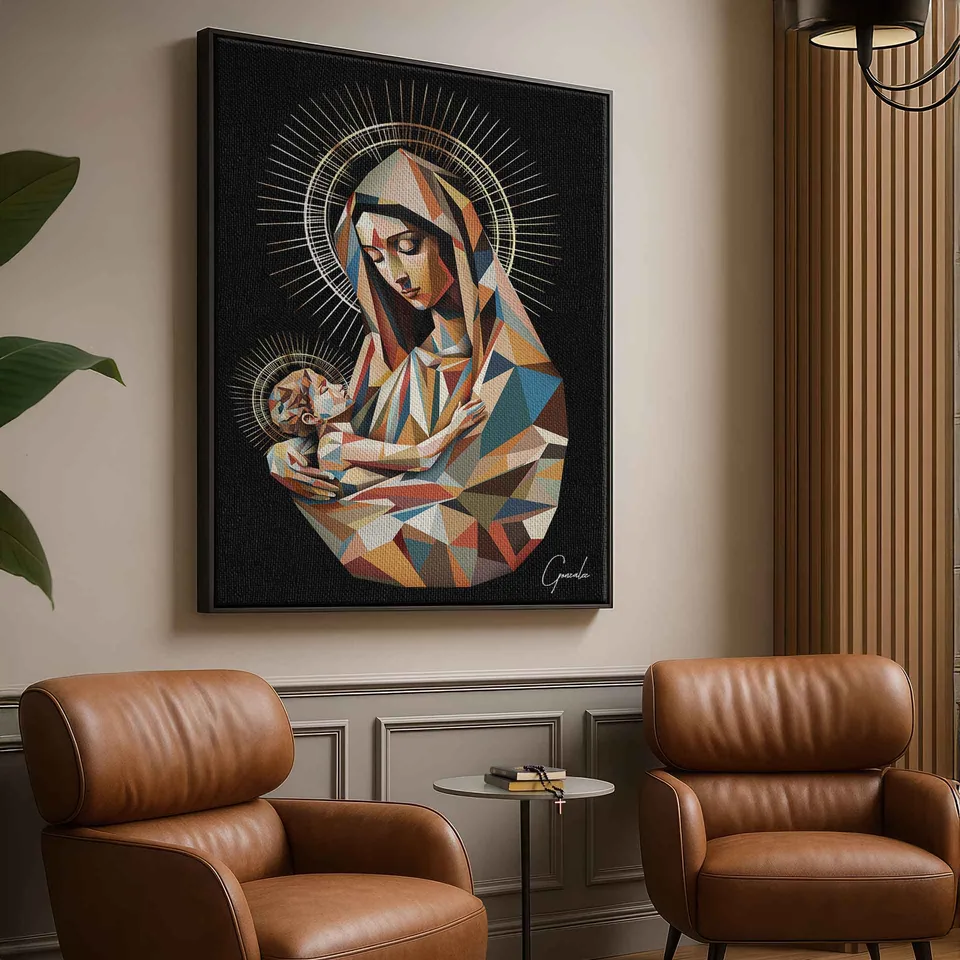 quadro amor sagrado geométrico detalhe — halos luminosos e formas geométricas precisas por Gonzalez