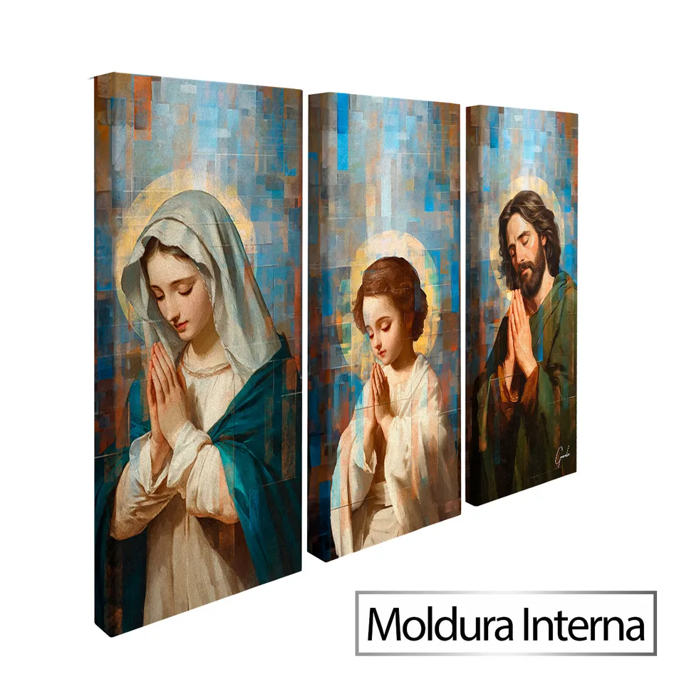 Quadro Sagrada Família Grid Art 3 Peças — Moldura Interna, Médio 93x62