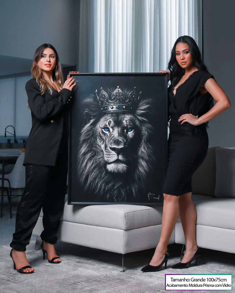 Quadro decorativo leão majestoso olhos azuis - sem moldura