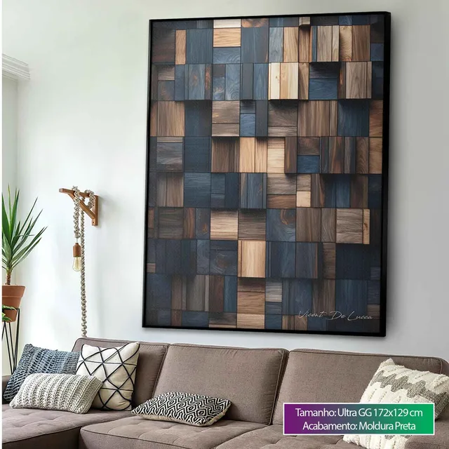 Quadro Madeiras Harmoniosas em sala com sofá claro