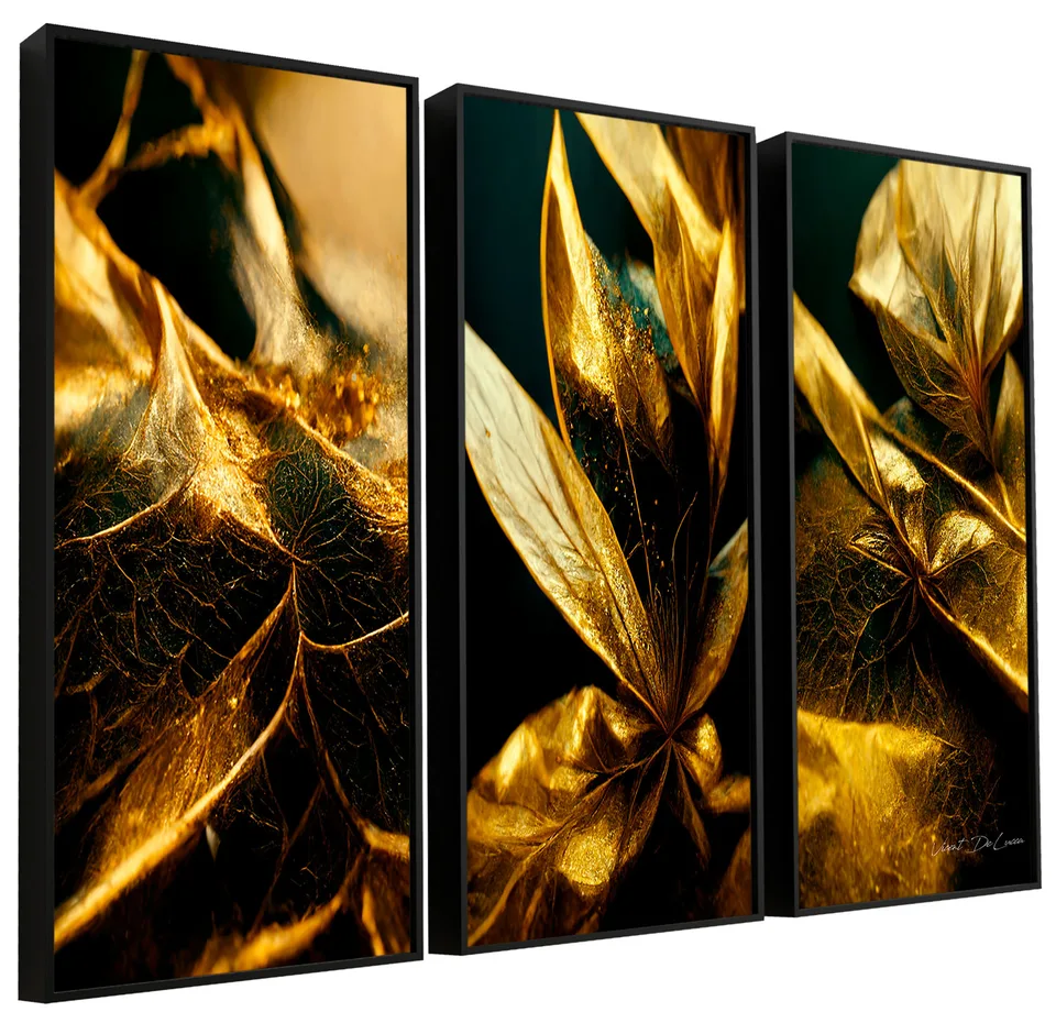 quadro para sala folhas de ouro