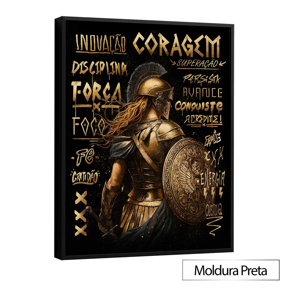 Quadro Loba de Esparta Dourada com Moldura De Filete Preta