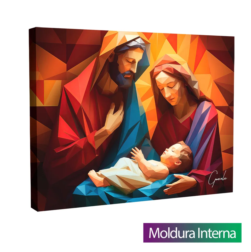 Quadro Família Abençoada Geométrica com moldura interna